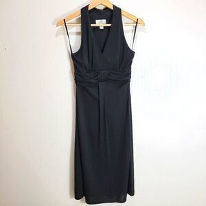 LOFT Ann Taylor Black V Neck Knot Bust Dress
